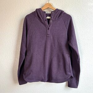 Columbia Purple Chevron VNeck Hooded Sweater Women’s Size Large Pockets Buttons